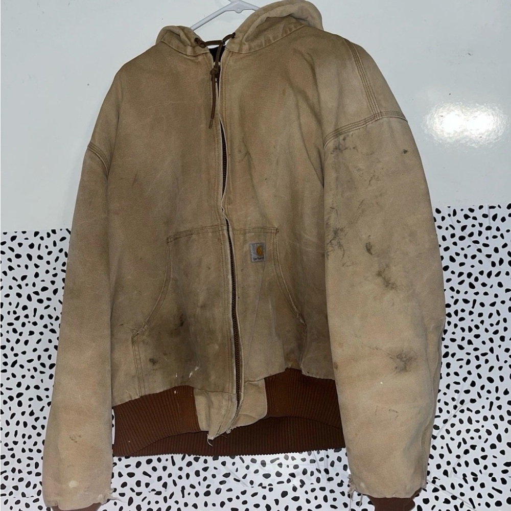 VTG Carhartt J140 Brown Canvas Jacket Mens Distressed Lightweight Coat USED 2XL